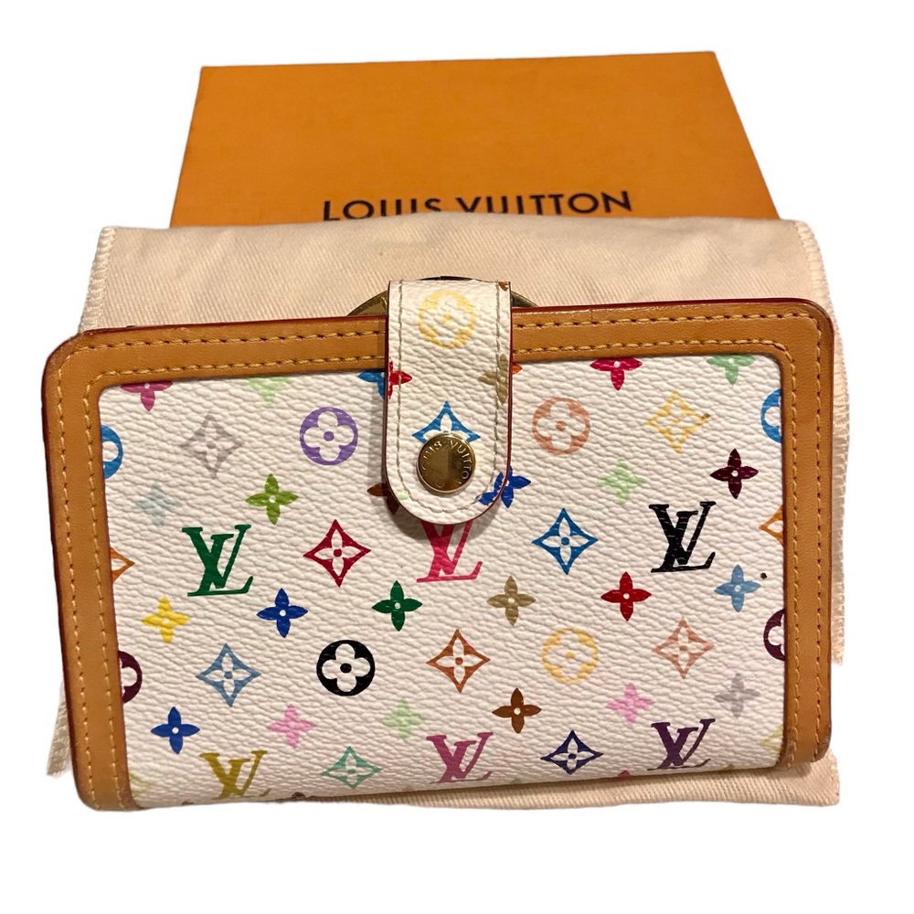 Authentic Louis Vuitton Takashi Murakami Multi Color Kiss lock wallet.